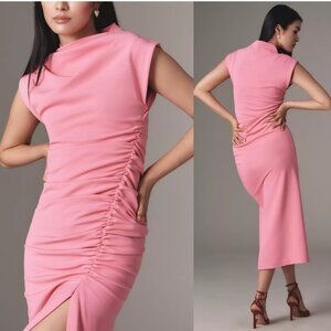 NEW Anthropologie The Maya Ruched Cowl-Neck Dress Pink Midi Sleeveless